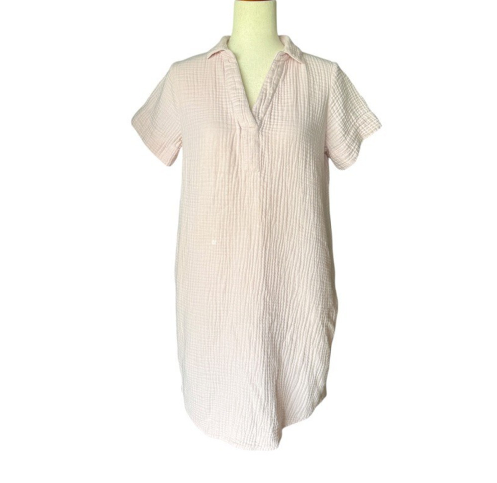 Three Dots Womens Pink Dress Double Gauze 100% Cotton Textured Pockets Small S